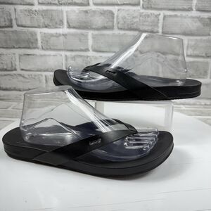 REEF Cushion Court Women's Size 10 Black Vegan Leather Flip Flops Sandals